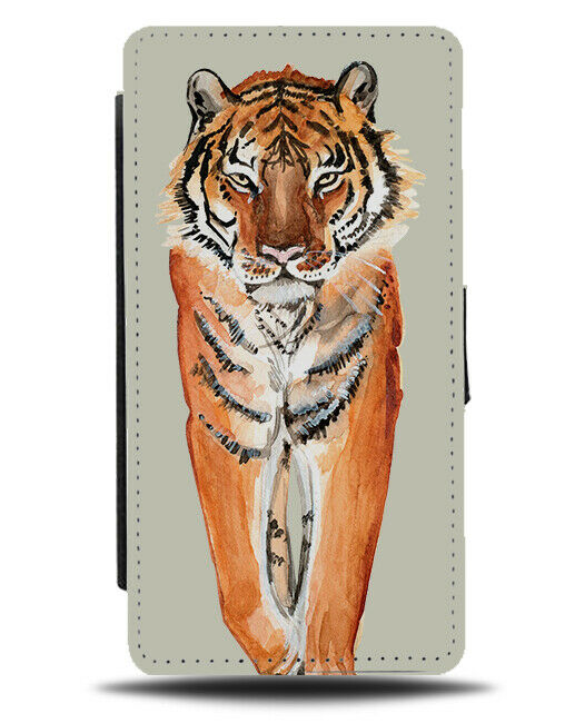 Stylish Walking Tiger Painted Picture Print Flip Wallet Case Tigers Face H288