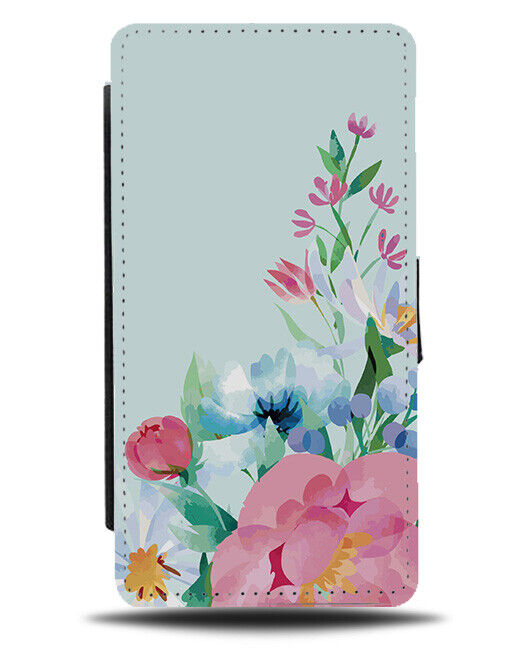 Watercolour Flowers Flip Wallet Case Water Colour Baby Blue Roses Flower N030A