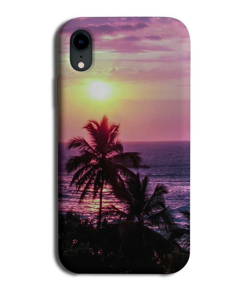 Purple Sky Palm Trees Skyline Silhouettes Phone Case Cover Seaview Beach H250