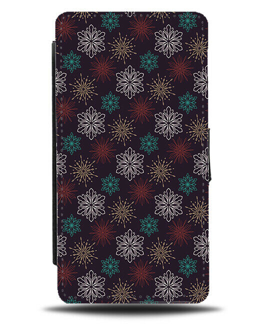 Colourful Snowflakes Flip Wallet Case Snowflake Winter Christmas Shapes H870
