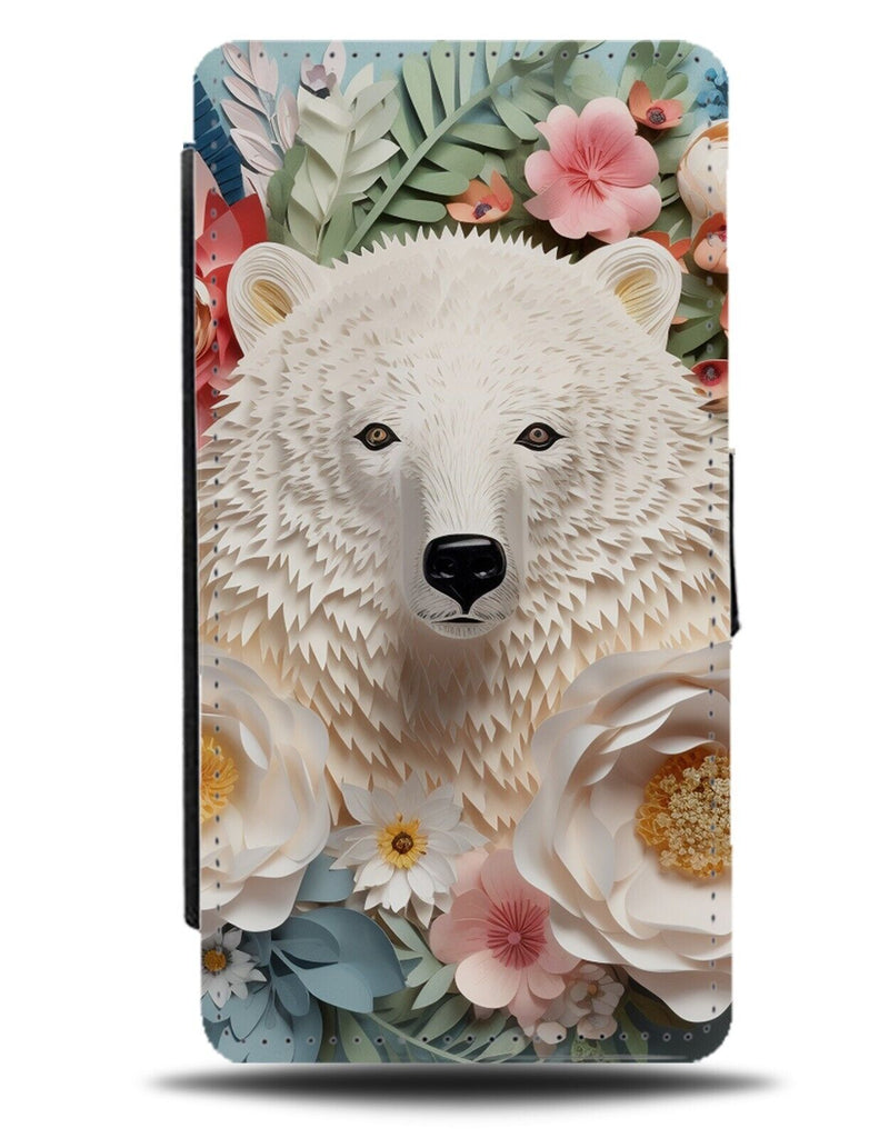 Floral Polar Bear Flip Wallet Case Flowers Style Retro Novelty Print White CD97