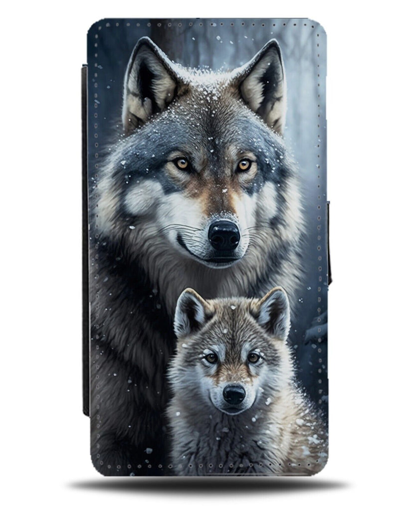 Momma Wolf Flip Wallet Case Mum Dad Parent Cub Cubs Wolves Pack Of Family CW37