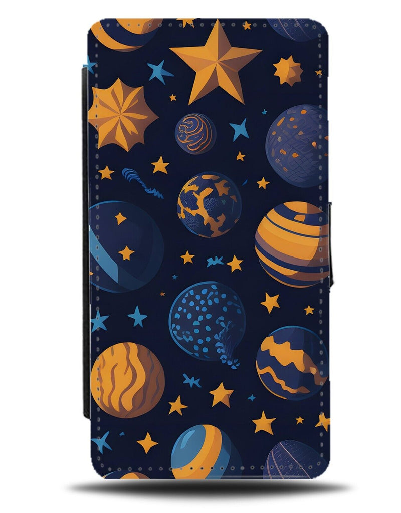 Orange and Blue Stars and Planets Flip Wallet Case Planet Star Outer Space CQ63