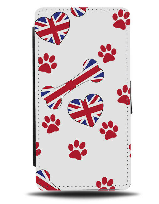 British Love Heart Flip Wallet Case Hearts UK Flag Paw Print Paws Marks E903