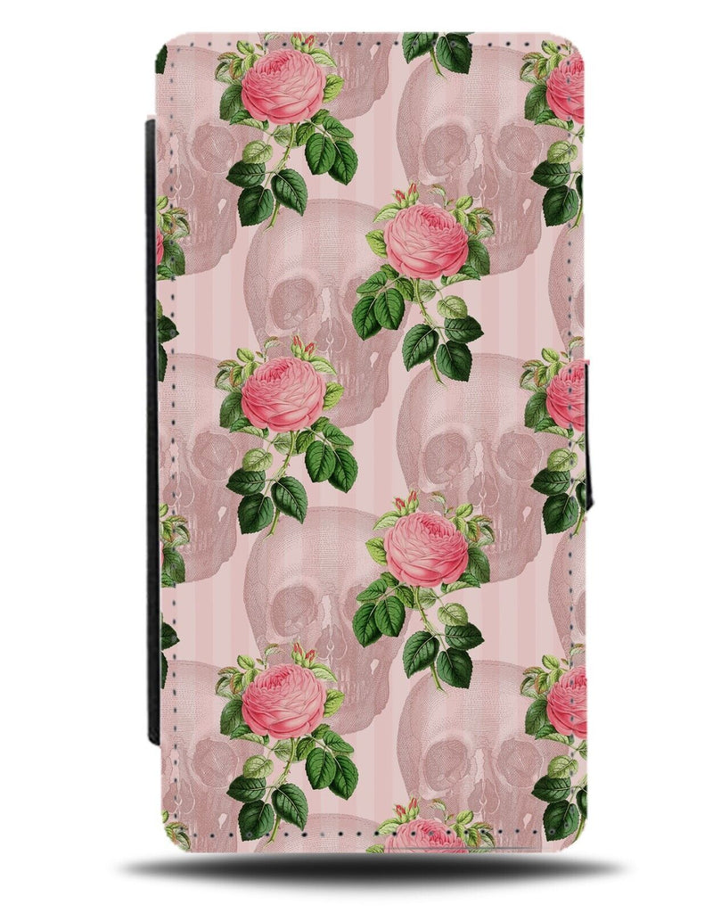 Pink Roses and Skull Heads Flip Wallet Case Skull Flowers Vintage Style CC74