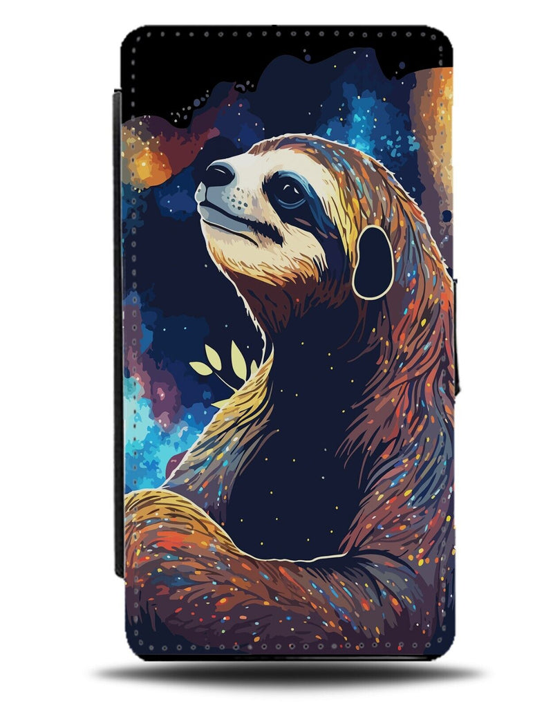 Space Sloth Flip Wallet Case Sloths Face Stars Planets Cool Novelty Fun CX17