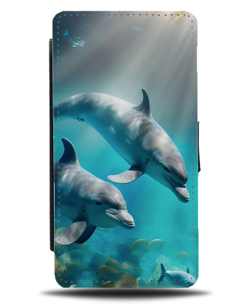 Swimming Dolphins Underwater Flip Wallet Case Dolphin Sea Ocean Wild Baby AD72