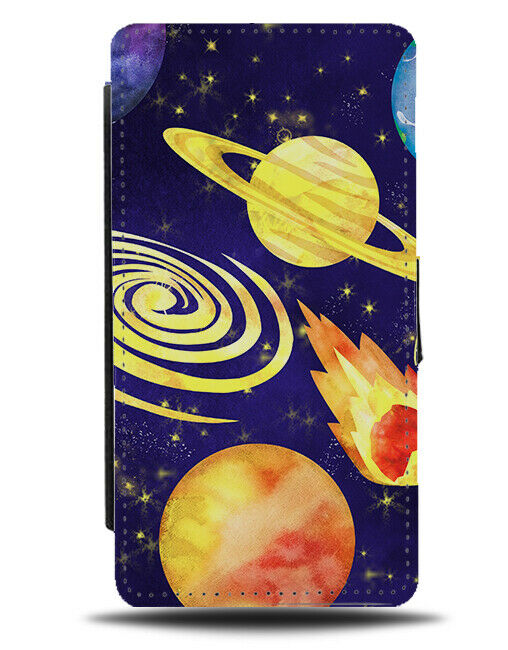 Space Planets Oil Painting Flip Wallet Case Mars Jupiter Outer Spaced E758