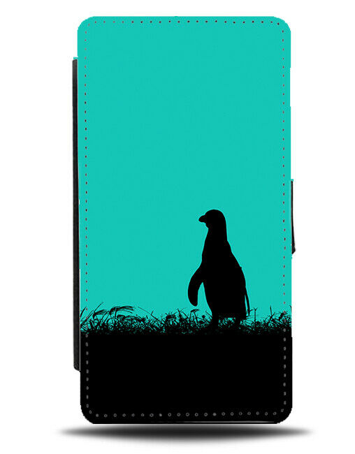 Penguin Silhouette Flip Cover Wallet Phone Case Penguins Turquoise Green i280