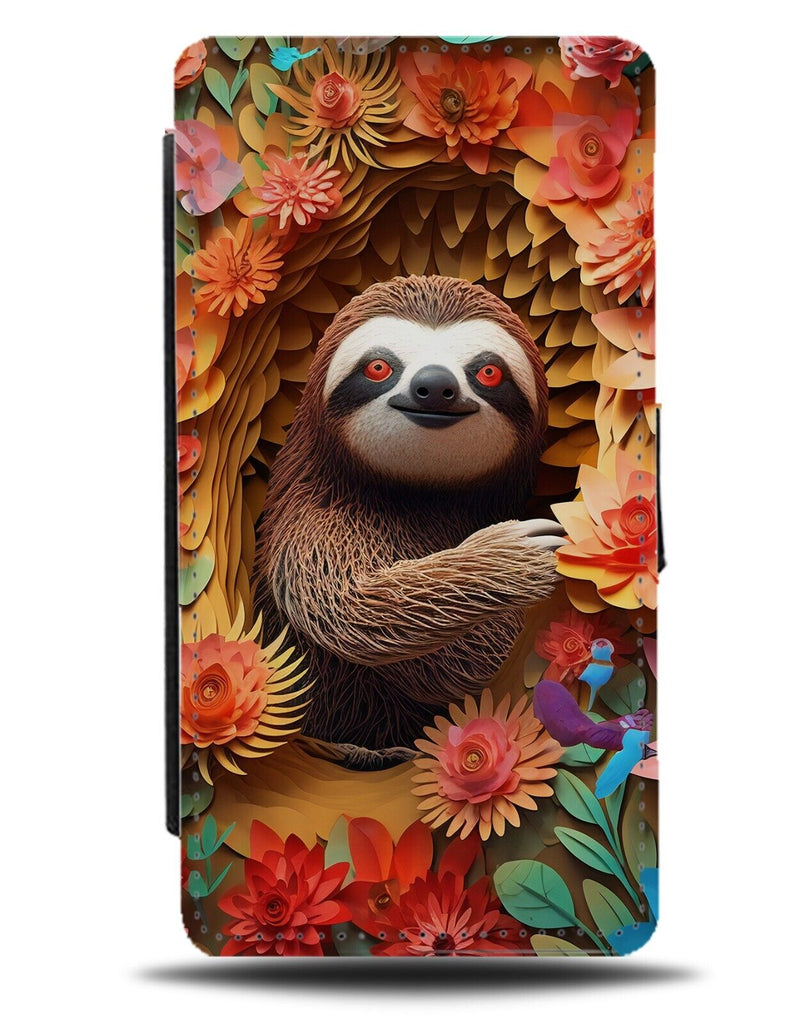 Novelty Sloth In Tree Design Flip Wallet Case Sloths Picture Flowers Jungle BX35