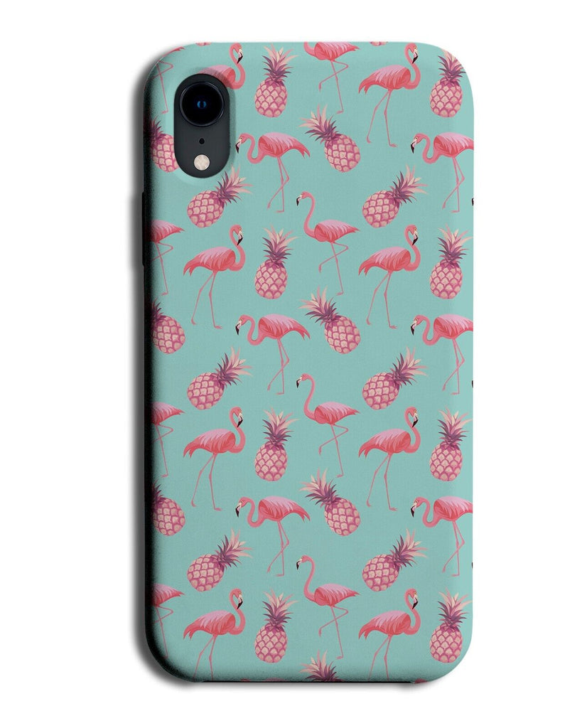 Hot Pink and Mint Green Pineapples &amp; Flamingos Wallpaper Phone Case Cover AA69