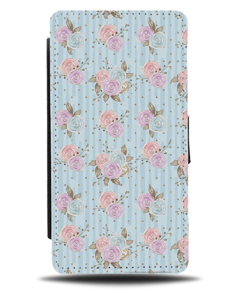 Babyblue Floral Design Flip Wallet Case Style Flowers Roses Pink Purple BZ43