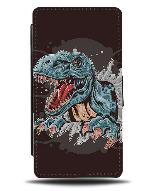 Angry T Rex 3D Optical Illusion Print Flip Cover Wallet Phone Case Dinosaur si37