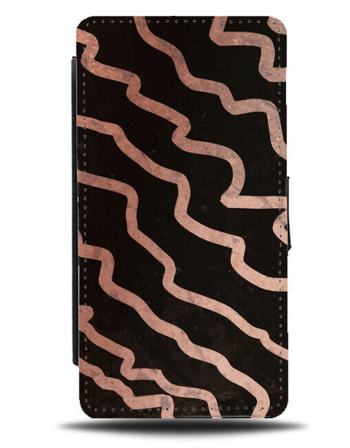 Black and Rose Gold Squiggly Lines Flip Wallet Case Drawn Markings Funky G329