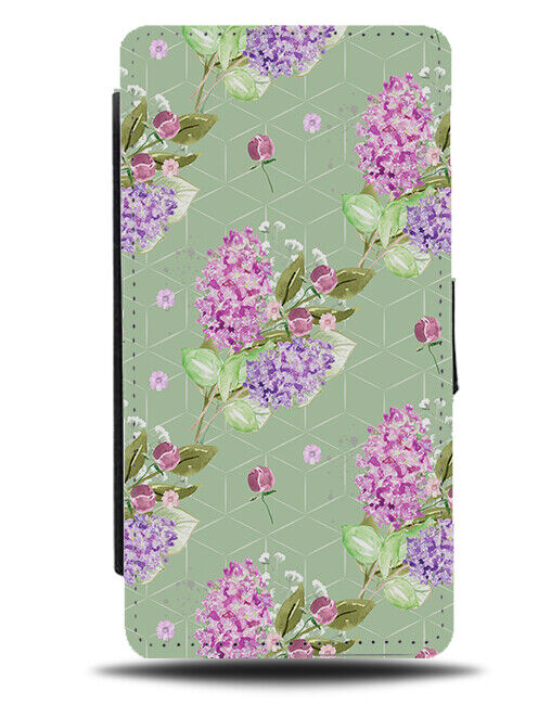 Lavender Flowers Cartoon Flip Wallet Case Coloured Purple Floral Green AA87