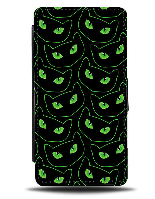 Neon Green Cartoon Kitten Faces Flip Wallet Case Cat Cat Shapes Outline H769