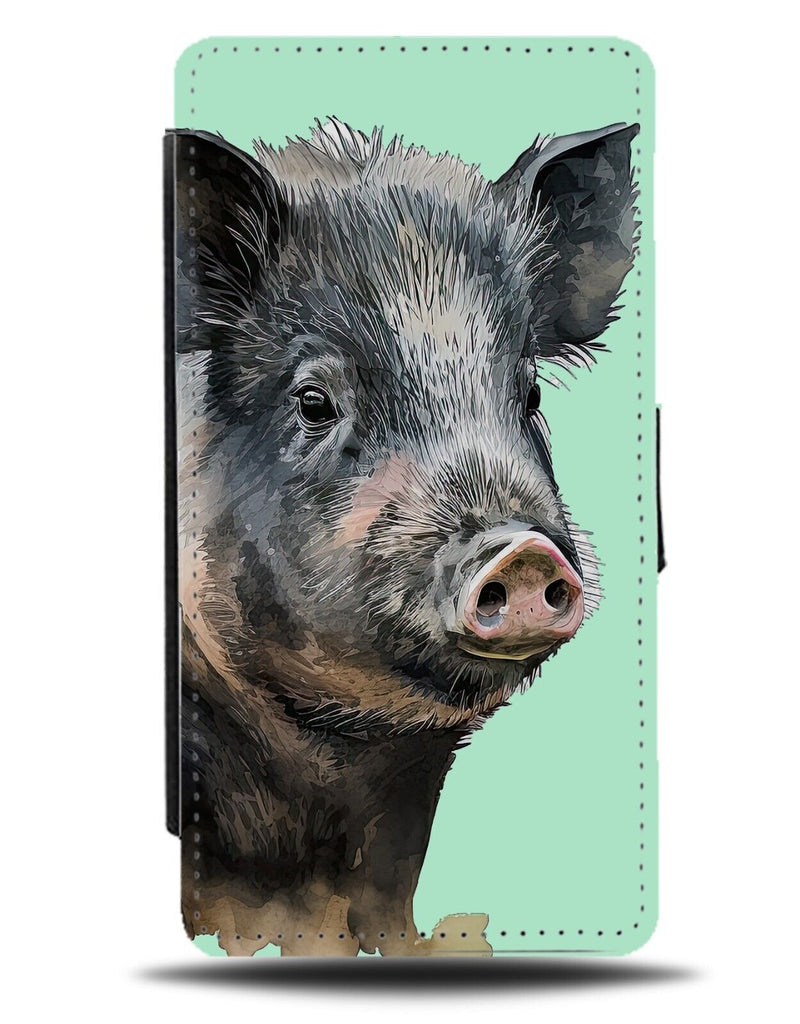 Black Pig Flip Wallet Case Pigs Island Face Coloured Farm Watercolour Piggy BX69