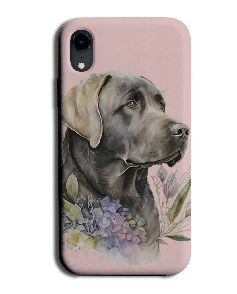 Black Floral Labrador Art Phone Case Cover Pink Flowers Dog Dogs Art Face BD76