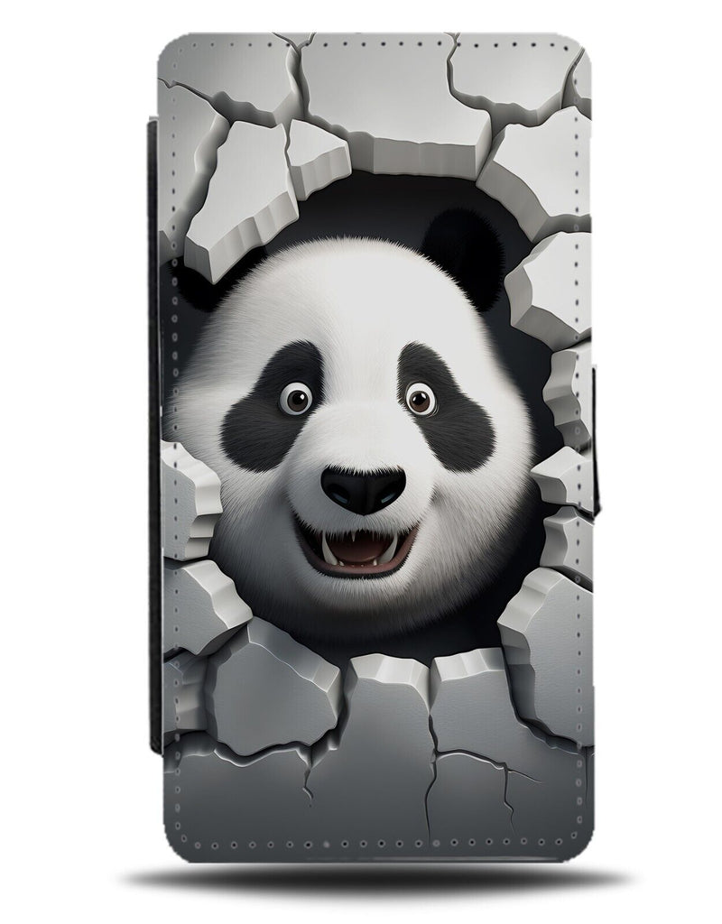 Funny Giant Panda Cartoon Head Through Wall Print Flip Wallet Case 3D Style CV73