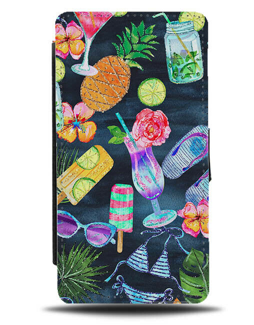 Dark Ice Lolly Pineapples Summer Pattern Flip Wallet Case Lollies Hawaiian G847