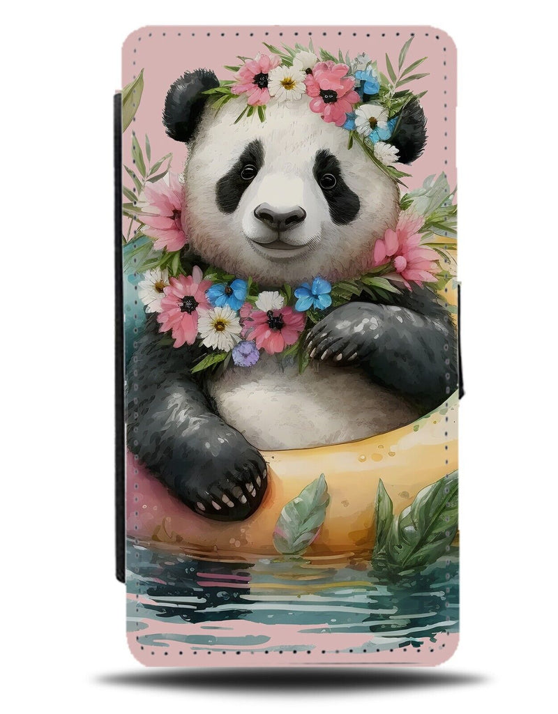 Funny Holiday Panda Flip Wallet Case Holidays Summer Inflatable Ring Vacay AH79
