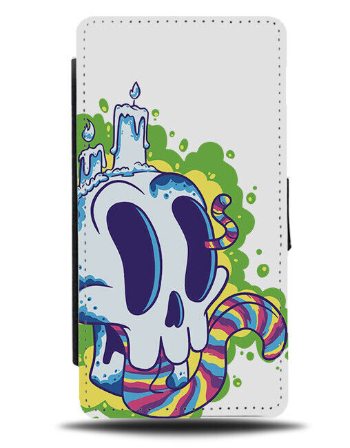 Spooky Halloween Birthday Cake Skull Flip Wallet Case Candles Colourful N588