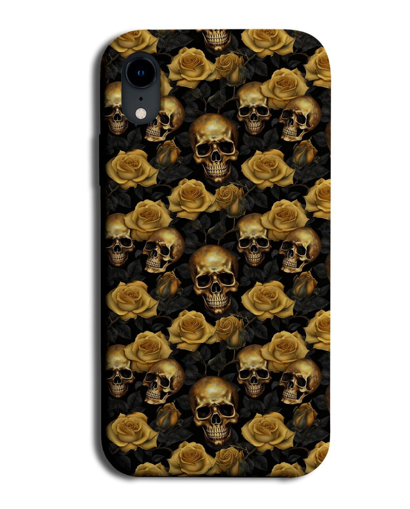 Black and Gold Gothic Skulls Phone Case Cover Roses Flowers Flower Golden CF01