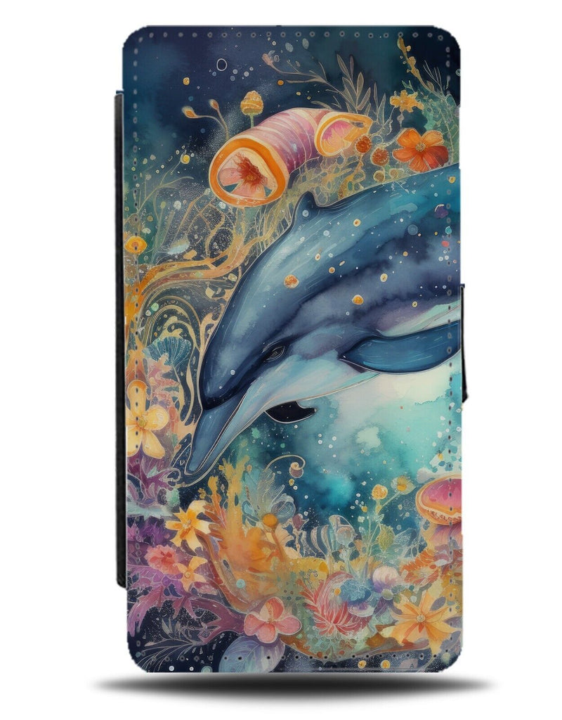 Grunge Watercolour Dolphins Face Flip Wallet Case Underwater Sea Marine BE39
