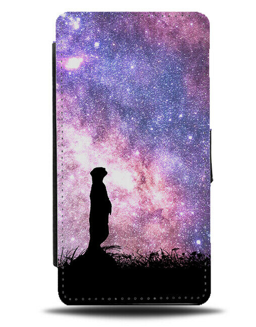 Meerkat Silhouette Flip Cover Wallet Phone Case Meerkats Space Stars Night i185