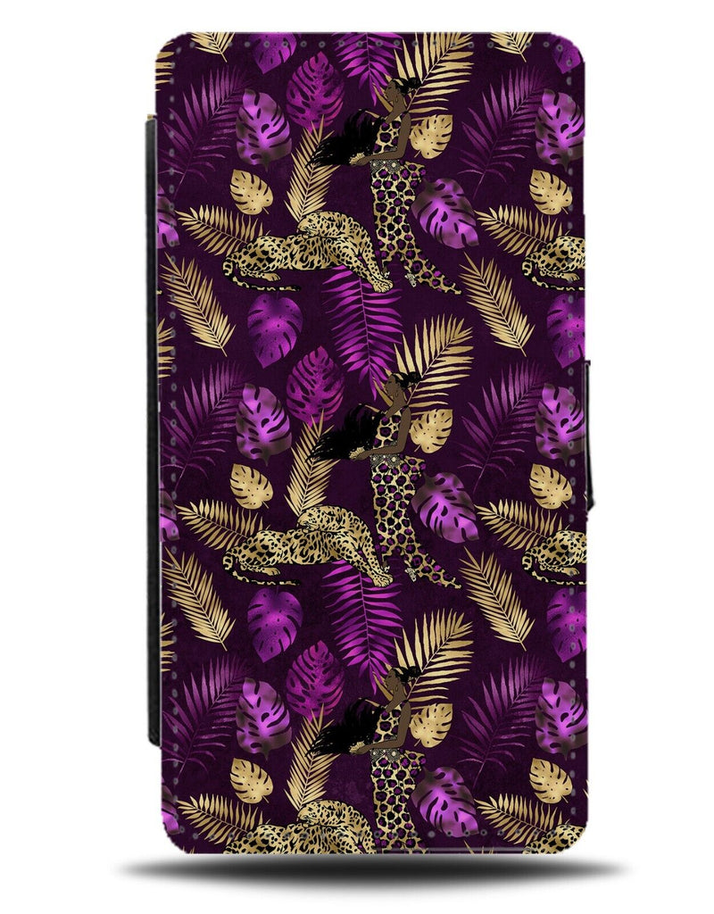 Purple and Gold Leaves Flip Wallet Case Leaf Leopards Animal Stylish Posh AJ15