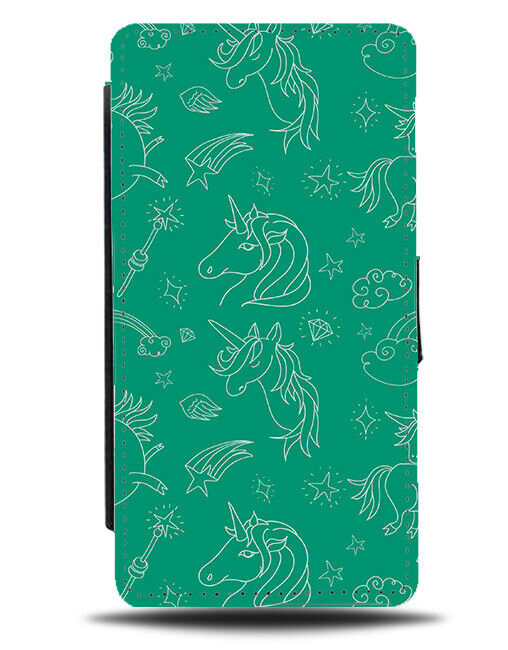 Green Horse Pattern Flip Wallet Case Horses Drawings Picture Patterned J543