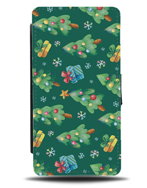 Christmas Tree and Presents Pattern Flip Wallet Case Design Trees Green N724