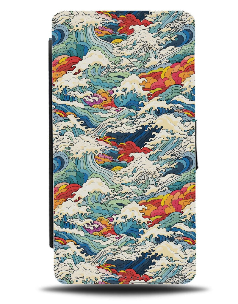 Japanese Waves Flip Wallet Case Japan Wave Ocean Sea Oriental Style Asian DD26