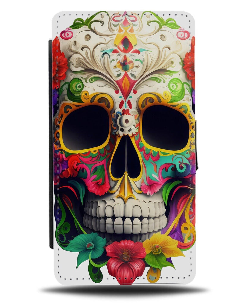 Traditional South America Sugar Skull Flip Wallet Case Skulls Floral Flower AG31