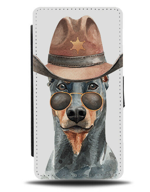 Dobermann Flip Wallet Phone Case Dog Dogs Pet Cowboy Funny Hat Sheriff Face K544