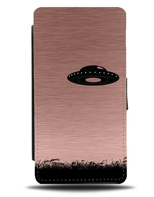 UFO Silhouette Flip Cover Wallet Phone Case UFOs Aliens Alien Rose Gold i133