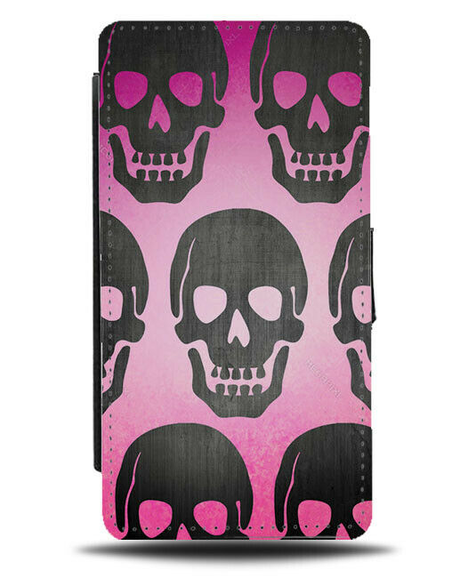 Girls Gothic Skulls Flip Cover Wallet Phone Case Skull Hot Pink Goth Emo D789