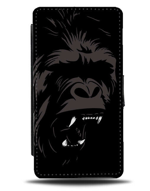 Gorilla Face Flip Wallet Phone Case Design Black and Grey Design Scary Big E383