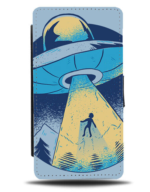 Abducted By Aliens Cartoon Flip Wallet Case Spaceship UFO Human Picture I905