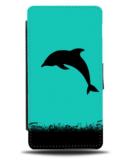Dolphin Silhouette Flip Cover Wallet Phone Case Dolphins Turquoise Green i269