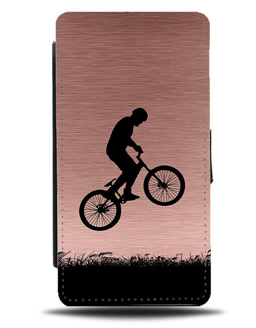 BMX Silhouette Flip Cover Wallet Phone Case Bike Wheels Rose Gold Coloured i669