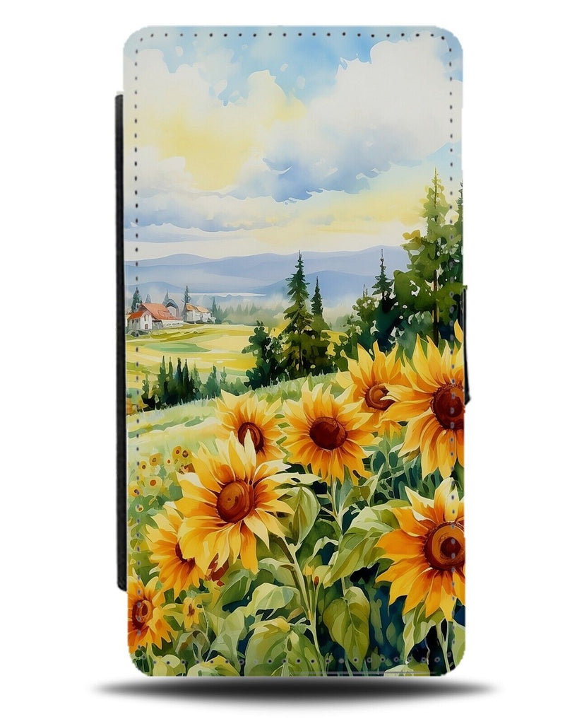 Sunflower Field Flip Wallet Case Sunflowers Summer Field Meadow Watercolor CR21