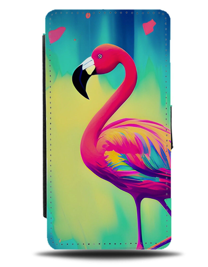 Abstract Colourful Watercolour Flamingo Painting Flip Wallet Case Flamingos BG86