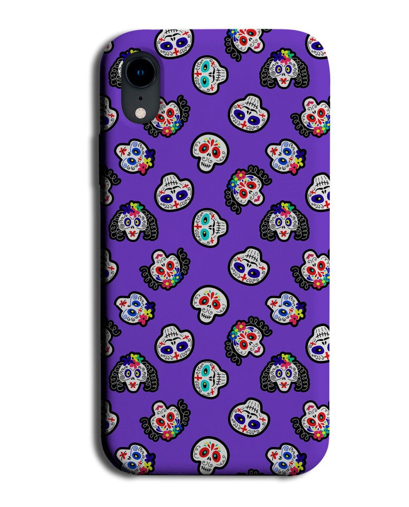 Purple Sugar Skulls Phone Case Cover Skull Pattern Violet Cartoon Halloween CI67
