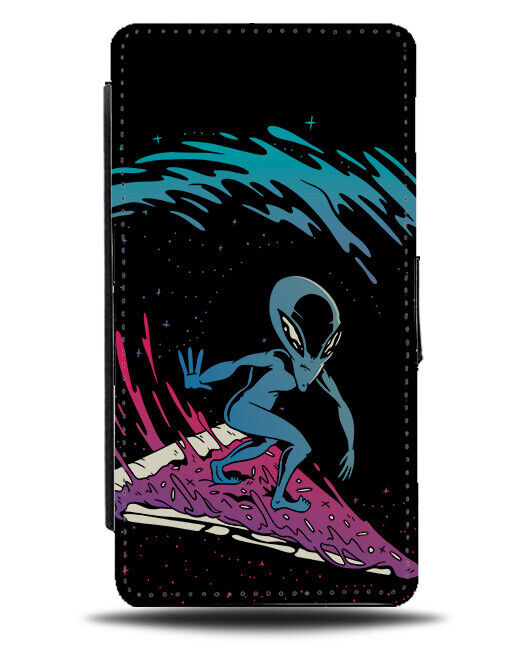 Surfing Alien Flip Wallet Case Surfer Alien Pizza Funny Surfing Space Waves i969