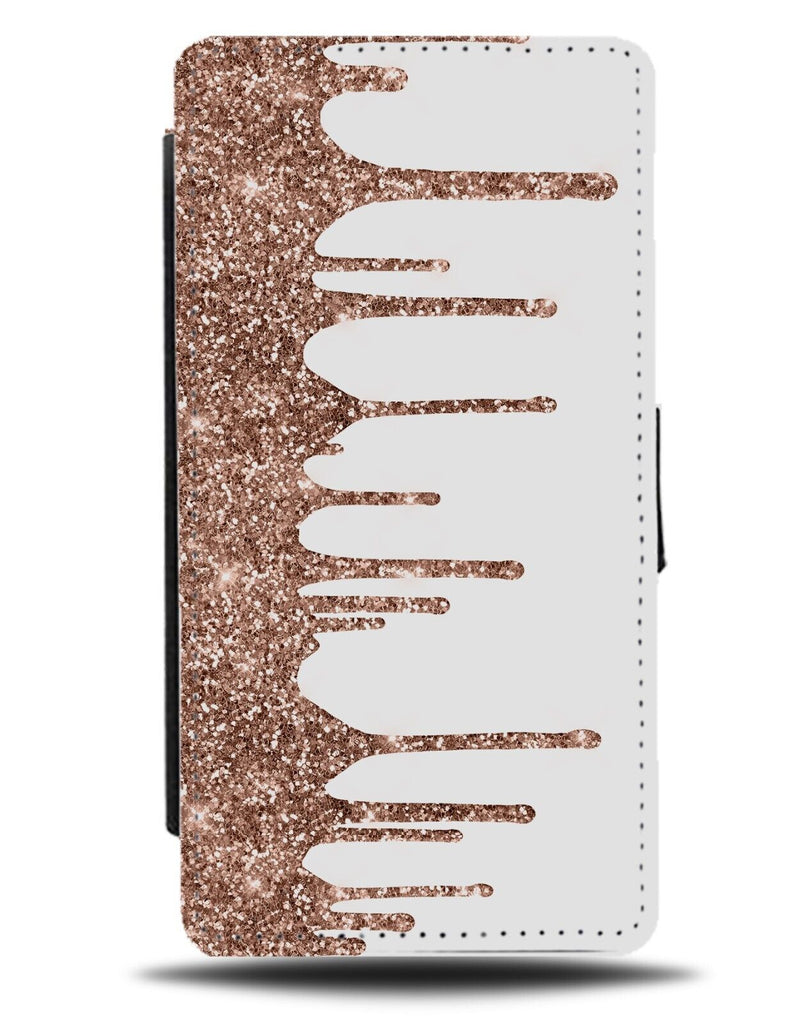 Rose Gold Printed Glitter Flip Wallet Case Paint Drips Dripping White Girls CC66