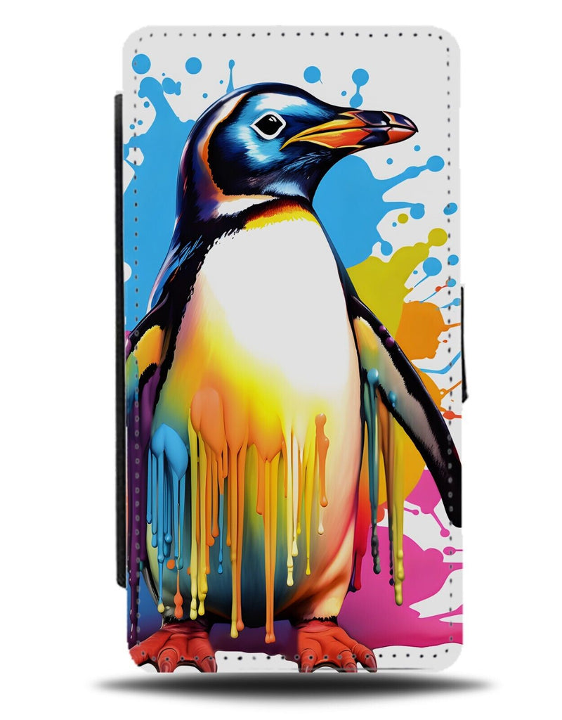 Colourful Dripping Penguin Artwork Flip Wallet Case Penguins Fun Novelty CI91