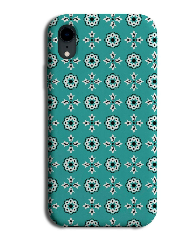 Turquoise Green Phone Case Cover Black White Floral Stitching Print Shapes G617