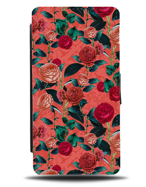 Red Roses Background Wallpaper Pattern Flip Wallet Case Floral Flower G842