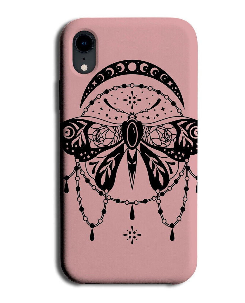 Baby Pink Mystical Moth Moon Symbol Phone Case Cover Moths Outline Wings P331E